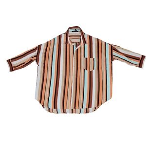 Forever 21 Women's Top Striped Collar Button Down Oversized - Small
